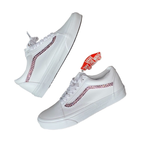 Light Rose Pink Luxe Crystal Diamond Classic Lace Up Old Skool Vans - Picture 1 of 7